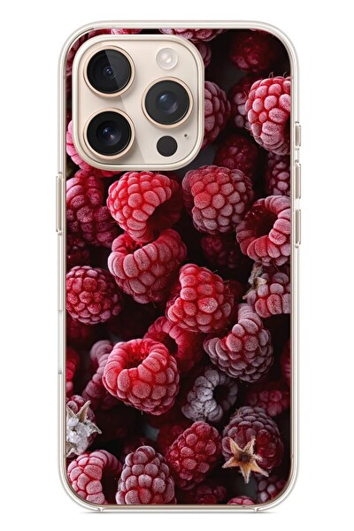 Le Balvo iPhone 16 Pro Uyumlu Ahududu Frambuaz Baskılı Silikon Kılıf