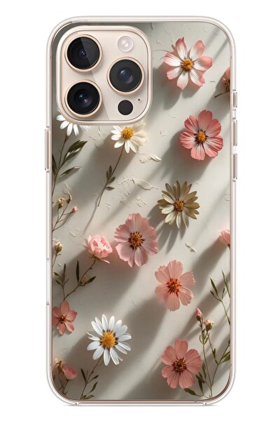 Le Balvo iPhone 16 Pro Max Uyumlu Papatya Çiçekleri Baskılı Silikon Kılıf