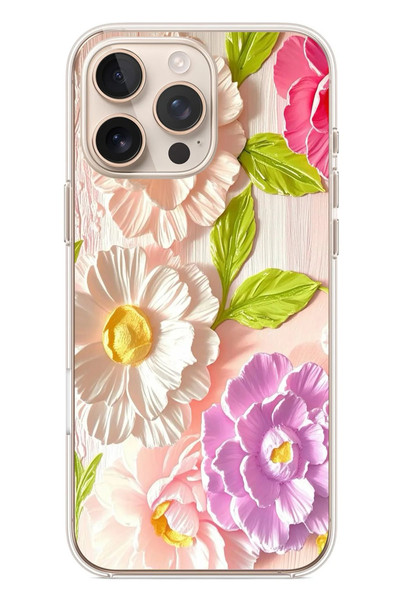 Le Balvo iPhone 16 Pro Max Uyumlu Beyaz Papatyalar Baskılı Silikon Kılıf
