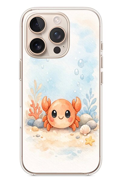 Le Balvo iPhone 16 Pro Uyumlu Sevimli Yengeç Baskılı Silikon Kılıf