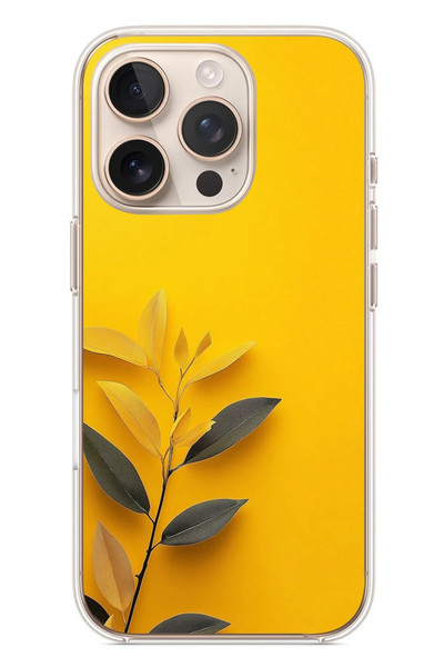 Le Balvo iPhone 16 Pro Uyumlu Sarı Siyah Çiçekler Baskılı Silikon Kılıf