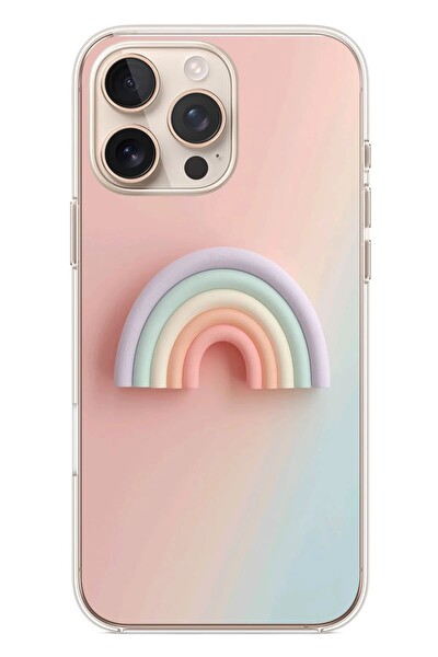 Le Balvo iPhone 16 Pro Max Uyumlu Gökkuşağı Pastel Baskılı Silikon Kılıf