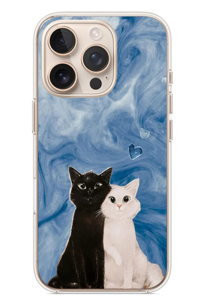 Le Balvo iPhone 16 Pro Uyumlu Siyah ve Beyaz Kedi Baskılı Silikon Kılıf