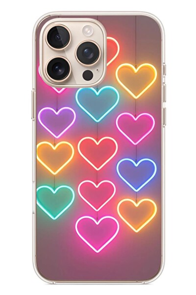 Le Balvo iPhone 16 Pro Max Uyumlu Neon Kalpler Baskılı Silikon Kılıf