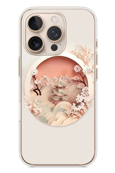 Le Balvo iPhone 16 Pro Uyumlu Manzar Retro Yuvarlak Baskılı Silikon Kılıf