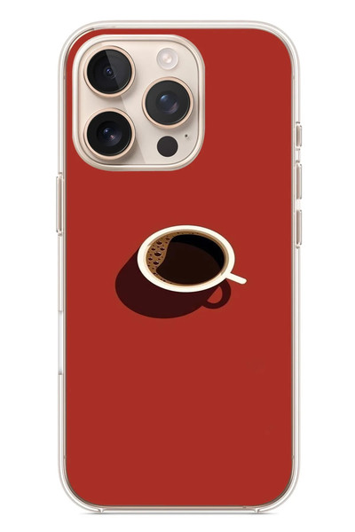 Le Balvo iPhone 16 Pro Uyumlu Sade Kahve Kupası Baskılı Silikon Kılıf