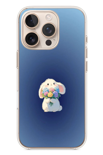 Le Balvo iPhone 16 Pro Uyumlu Çiçekli Tavşan Baskılı Silikon Kılıf