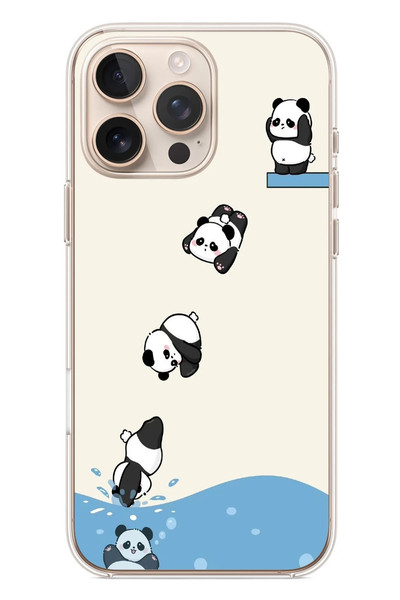 Le Balvo iPhone 16 Pro Max Uyumlu Yüzen Pandalar Baskılı Silikon Kılıf