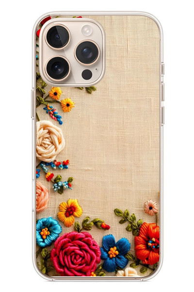 Le Balvo iPhone 16 Pro Max Uyumlu İşlemeli İğne Oyası Baskılı Silikon Kılıf