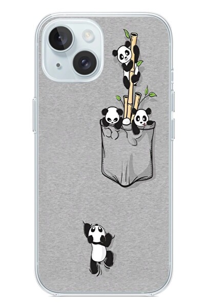 Le Balvo iPhone 15 Uyumlu Cepli Panda Baskılı Silikon Kılıf