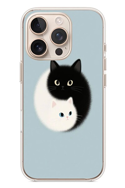 Le Balvo iPhone 16 Pro Uyumlu Yin Yang Kediler Baskılı Silikon Kılıf