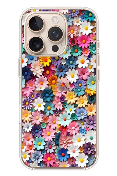 Le Balvo iPhone 16 Pro Uyumlu Pastel Çiçekler Baskılı Silikon Kılıf