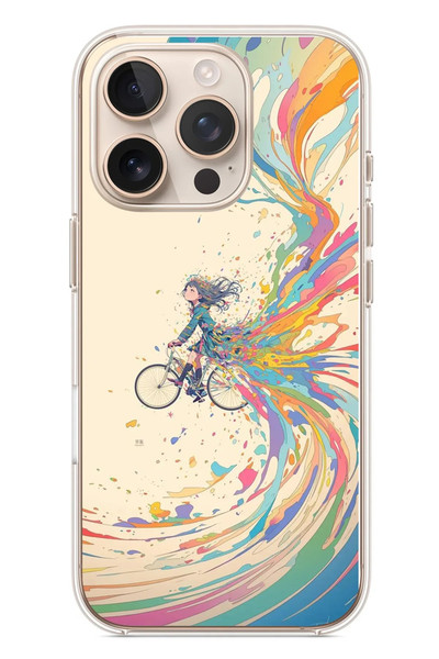 Le Balvo iPhone 16 Pro Uyumlu Rengarenk Bisikletli Kız Baskılı Silikon Kılıf