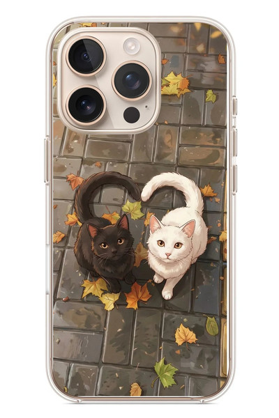 Le Balvo iPhone 16 Pro Uyumlu Kalp Kuyruklu Kediler Baskılı Silikon Kılıf