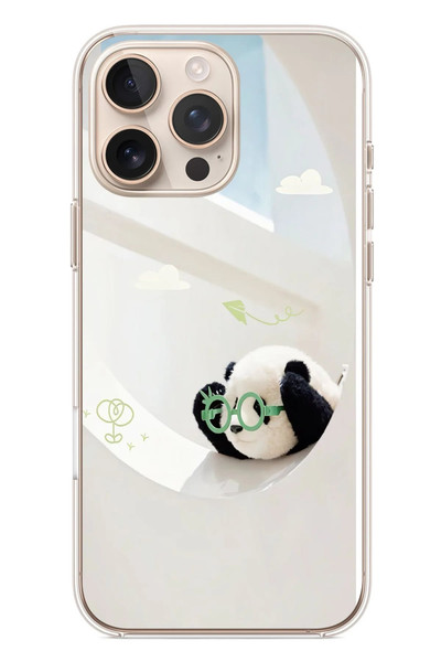 Le Balvo iPhone 16 Pro Max Uyumlu Gözlüklü Panda Baskılı Silikon Kılıf