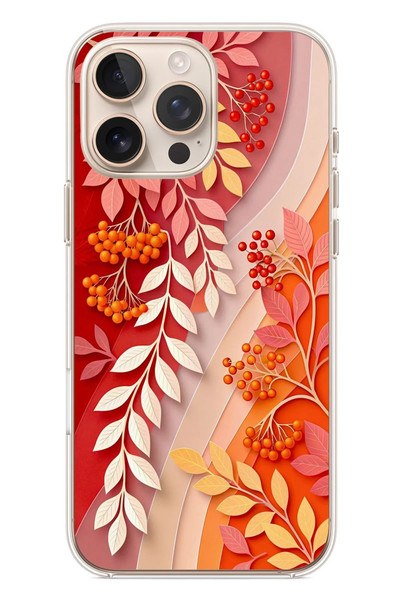 Le Balvo iPhone 16 Pro Max Uyumlu Kırmızı Beyaz İğdeler Baskılı Silikon Kılıf
