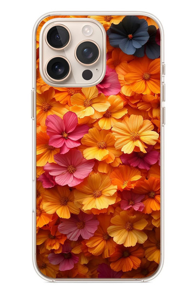 Le Balvo iPhone 16 Pro Max Uyumlu Sarı Pembe Çiçekler Baskılı Silikon Kılıf