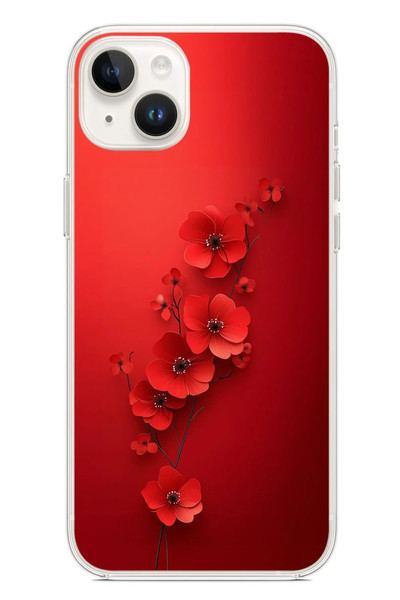 Le Balvo iPhone 14 Plus Uyumlu Kırmızı Kardelenler Baskılı Silikon Kılıf