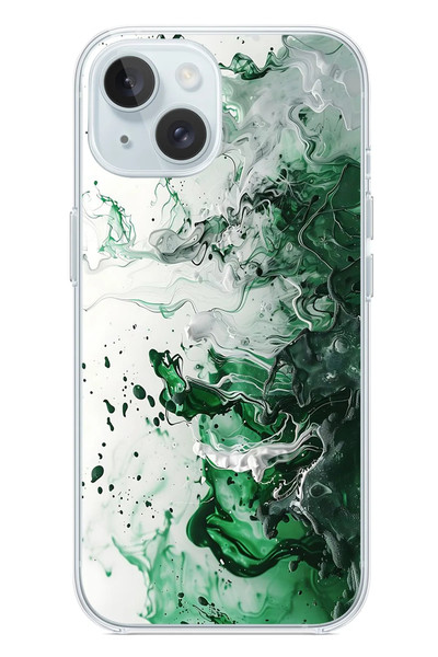 Le Balvo iPhone 15 Uyumlu Yeşil Beyaz Dalgalar Baskılı Silikon Kılıf