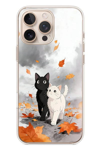 Le Balvo iPhone 16 Pro Max Uyumlu Sonbahar Kedileri Baskılı Silikon Kılıf