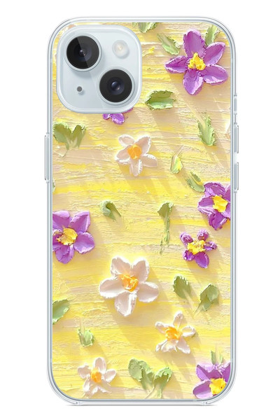 Le Balvo iPhone 15 Uyumlu Mor Papatyalar Baskılı Silikon Kılıf