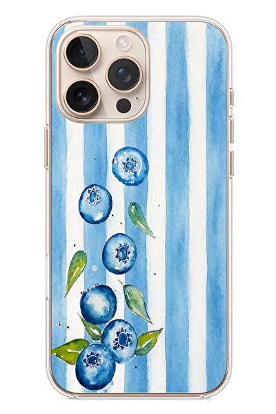 Le Balvo iPhone 16 Pro Max Uyumlu Yaban Mersinleri Baskılı Silikon Kılıf