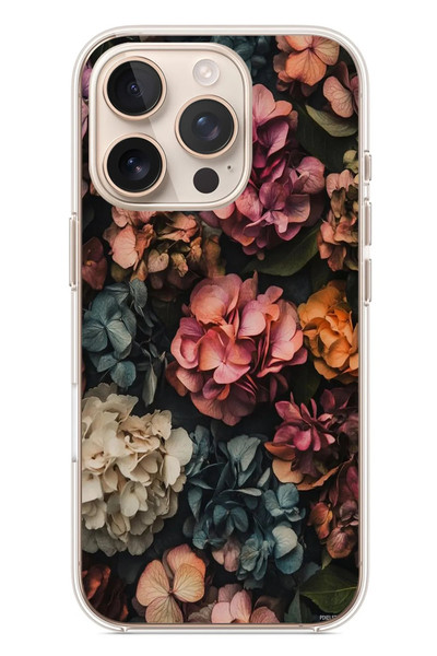 Le Balvo iPhone 16 Pro Uyumlu Koyu Çiçekler Baskılı Silikon Kılıf