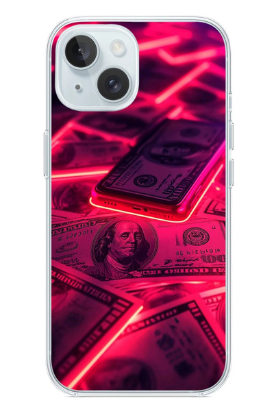 Le Balvo iPhone 15 Uyumlu Kızıl Dolarlar Baskılı Silikon Kılıf
