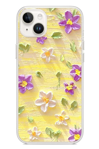 Le Balvo iPhone 14 Plus Uyumlu Mor Papatyalar Baskılı Silikon Kılıf