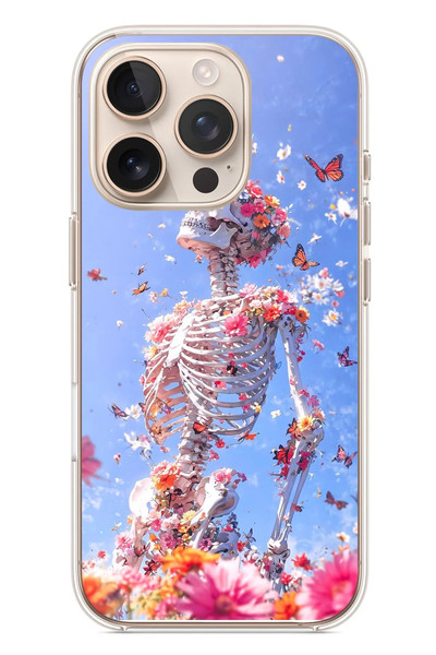 Le Balvo iPhone 16 Pro Uyumlu İskelet Çiçekleri Baskılı Silikon Kılıf