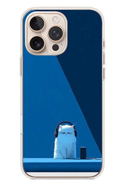 Le Balvo iPhone 16 Pro Max Uyumlu Kulaklı Kedi Baskılı Silikon Kılıf