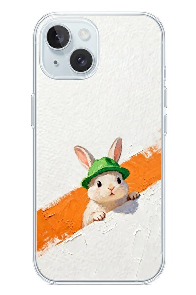 Le Balvo iPhone 15 Uyumlu Yeşil Şapkalı Tavşan Baskılı Silikon Kılıf