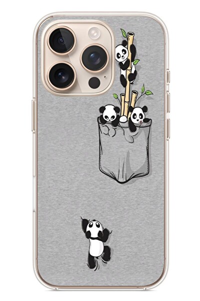 Le Balvo iPhone 16 Pro Uyumlu Cepli Panda Baskılı Silikon Kılıf
