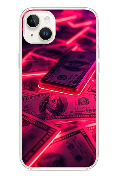 Le Balvo iPhone 14 Plus Uyumlu Kızıl Dolarlar Baskılı Silikon Kılıf