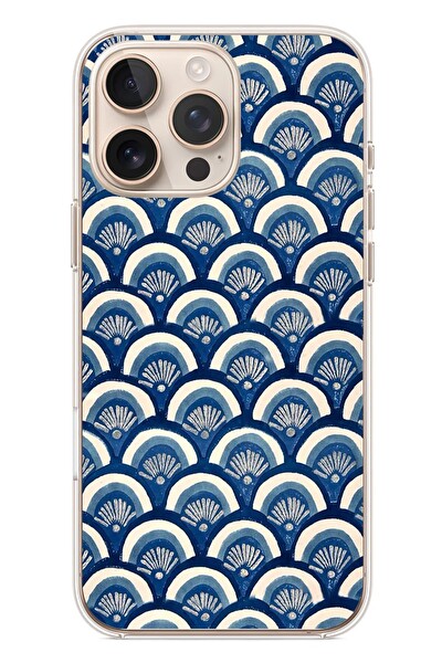Le Balvo iPhone 16 Pro Max Uyumlu Mavi Bükleler Baskılı Silikon Kılıf
