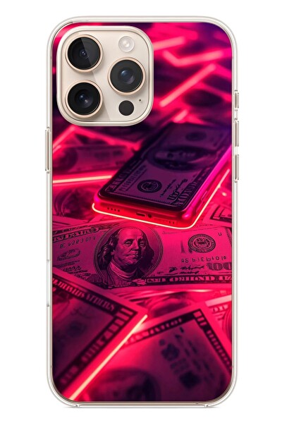 Le Balvo iPhone 16 Pro Max Uyumlu Kızıl Dolarlar Baskılı Silikon Kılıf