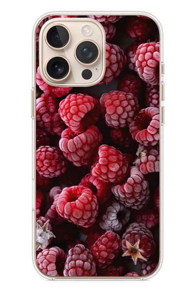 Le Balvo iPhone 16 Pro Max Uyumlu Ahududu Frambuaz Baskılı Silikon Kılıf