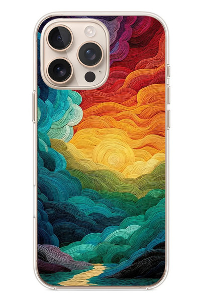 Le Balvo iPhone 16 Pro Max Uyumlu Gün Doğumu ve Batımı Baskılı Silikon Kılıf