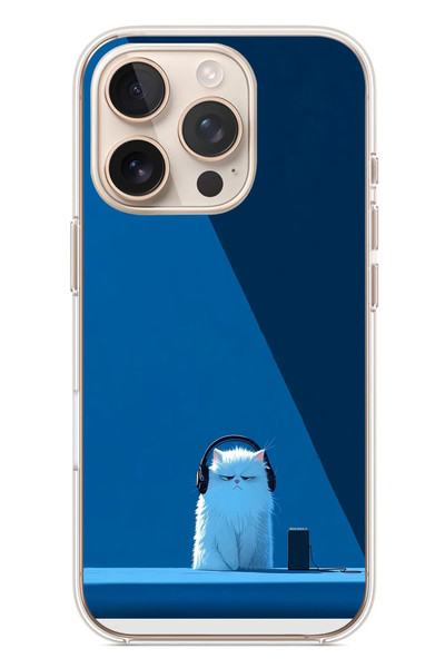 Le Balvo iPhone 16 Pro Uyumlu Kulaklı Kedi Baskılı Silikon Kılıf