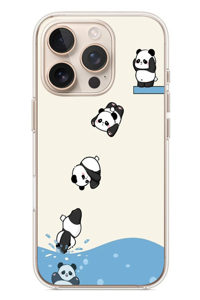 Le Balvo iPhone 16 Pro Uyumlu Yüzen Pandalar Baskılı Silikon Kılıf