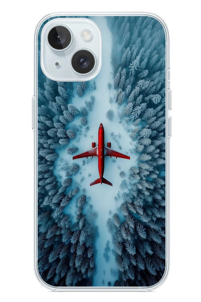 Le Balvo iPhone 15 Uyumlu Kış Ortasında Uçak Baskılı Silikon Kılıf