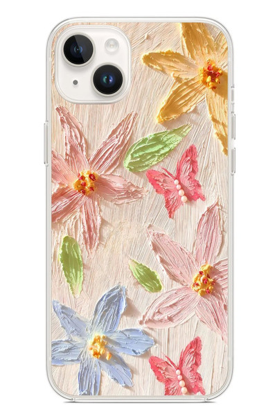 Le Balvo iPhone 14 Plus Uyumlu Kelebekli Papatya Baskılı Silikon Kılıf