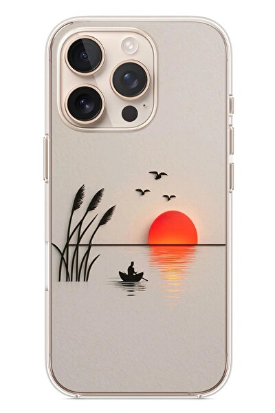 Le Balvo iPhone 16 Pro Uyumlu Gün Batımı Çizim Baskılı Silikon Kılıf