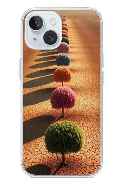 Le Balvo iPhone 15 Uyumlu Sıralı Renkli Ağaçlar Baskılı Silikon Kılıf