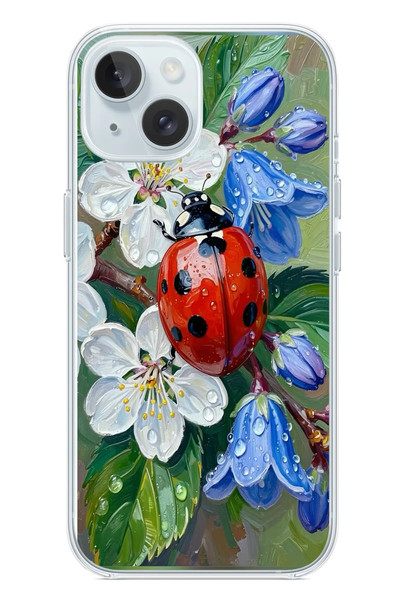 Le Balvo iPhone 15 Uyumlu Uğur Böceği Yağlı Boya Baskılı Silikon Kılıf