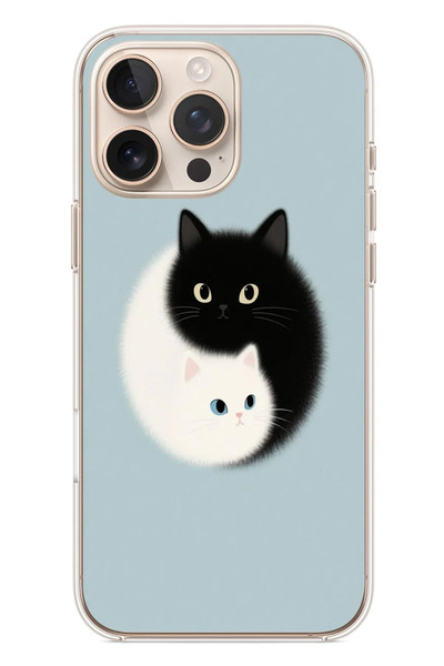 Le Balvo iPhone 16 Pro Max Uyumlu Yin Yang Kediler Baskılı Silikon Kılıf