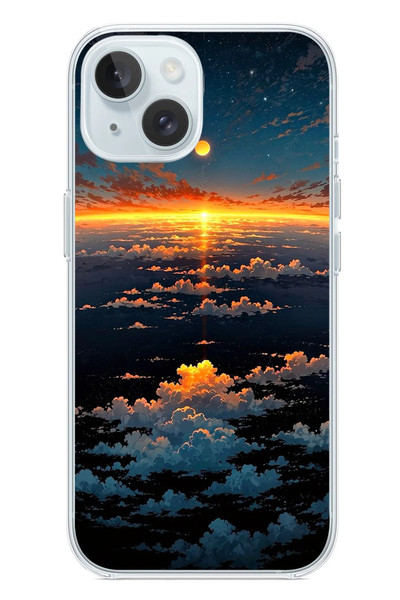 Le Balvo iPhone 15 Uyumlu Gün Batımı ve Ay Baskılı Silikon Kılıf
