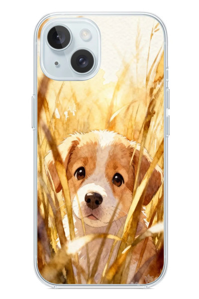Le Balvo iPhone 15 Uyumlu Golden Köpek Baskılı Silikon Kılıf