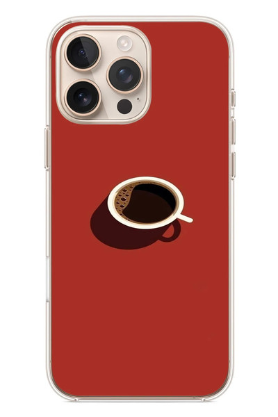 Le Balvo iPhone 16 Pro Max Uyumlu Sade Kahve Kupası Baskılı Silikon Kılıf