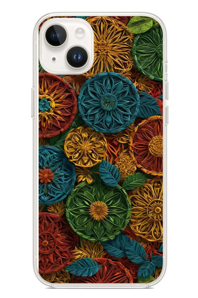 Le Balvo iPhone 14 Plus Uyumlu Hasır Örgü Çiçekler Baskılı Silikon Kılıf